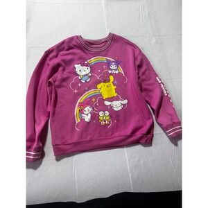 Sanrio Hello Kitty and Friends Magenta Pink Graphic Sweatshirt XL Rainbow Kawaii